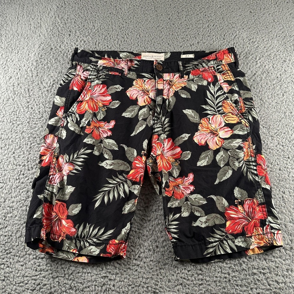 Denim & Supply Ralph Lauren Bermuda Shorts Mens 33 Black Floral Cotton Pockets